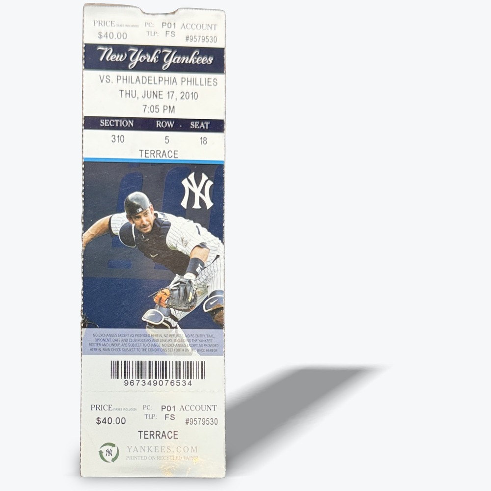 New York Yankees vs Philadelphia Phillies Jun 17‎ 2010 Full Ticket Collectible